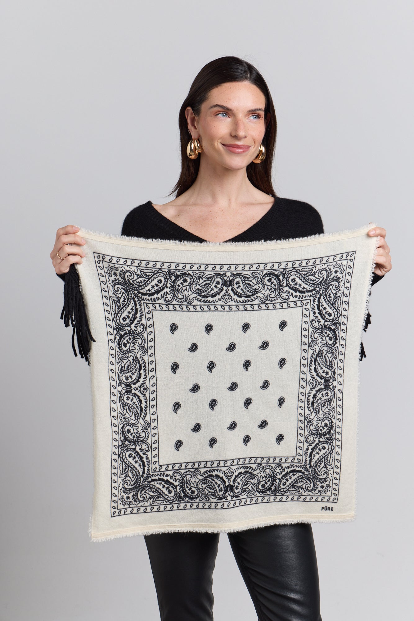 Presley Cashmere Bandana Scarf - White & Black - Unisex