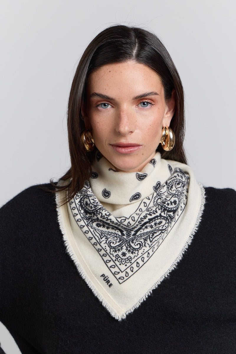 Echarpe Bandana Presley En Cachemire - Blanc & Noir - Mixte