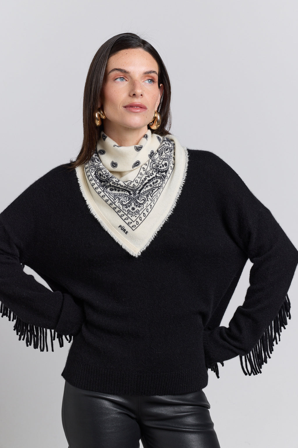 Presley Cashmere Bandana Scarf - White & Black - Unisex