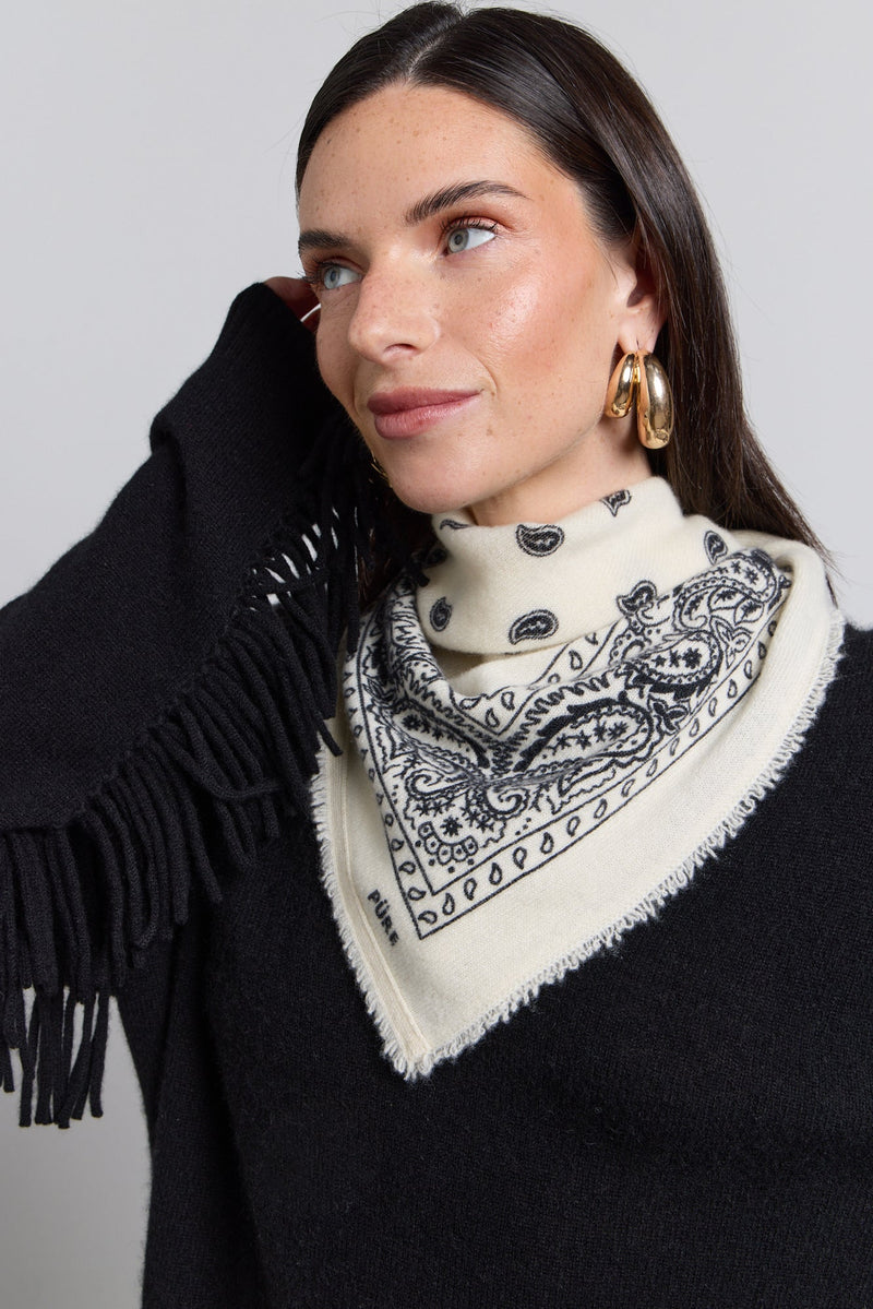 Echarpe Bandana Presley En Cachemire - Blanc & Noir - Mixte
