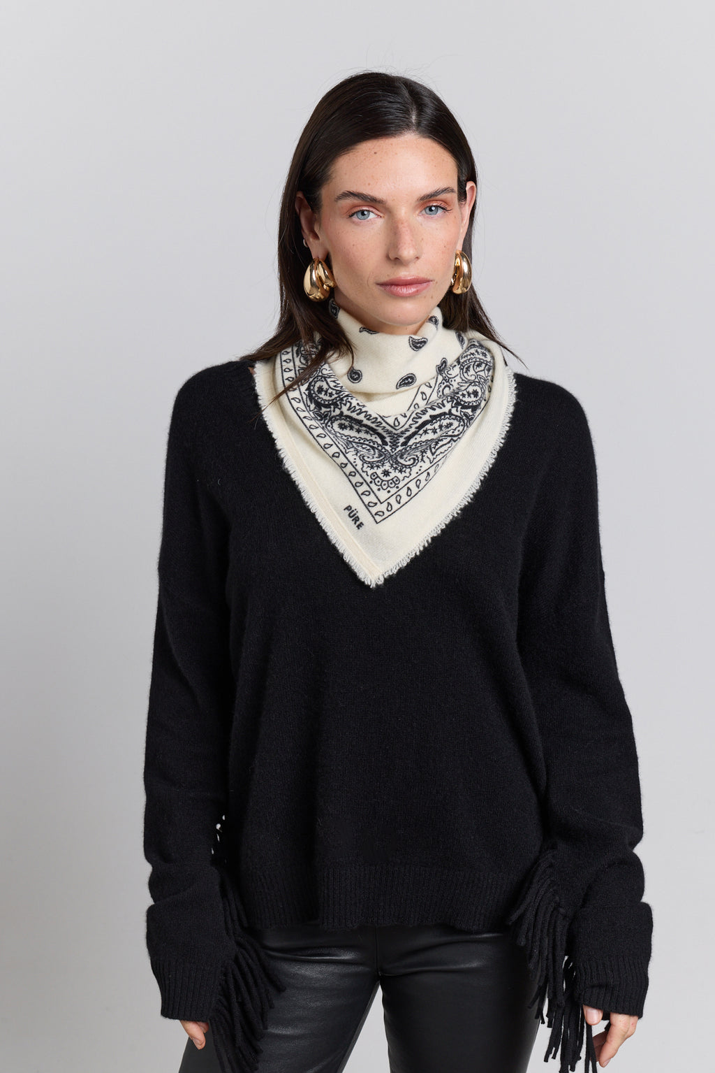 Presley Cashmere Bandana Scarf - White & Black - Unisex