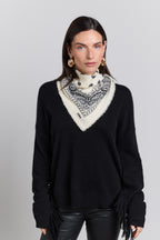 Presley Cashmere Bandana Scarf - White & Black - Unisex