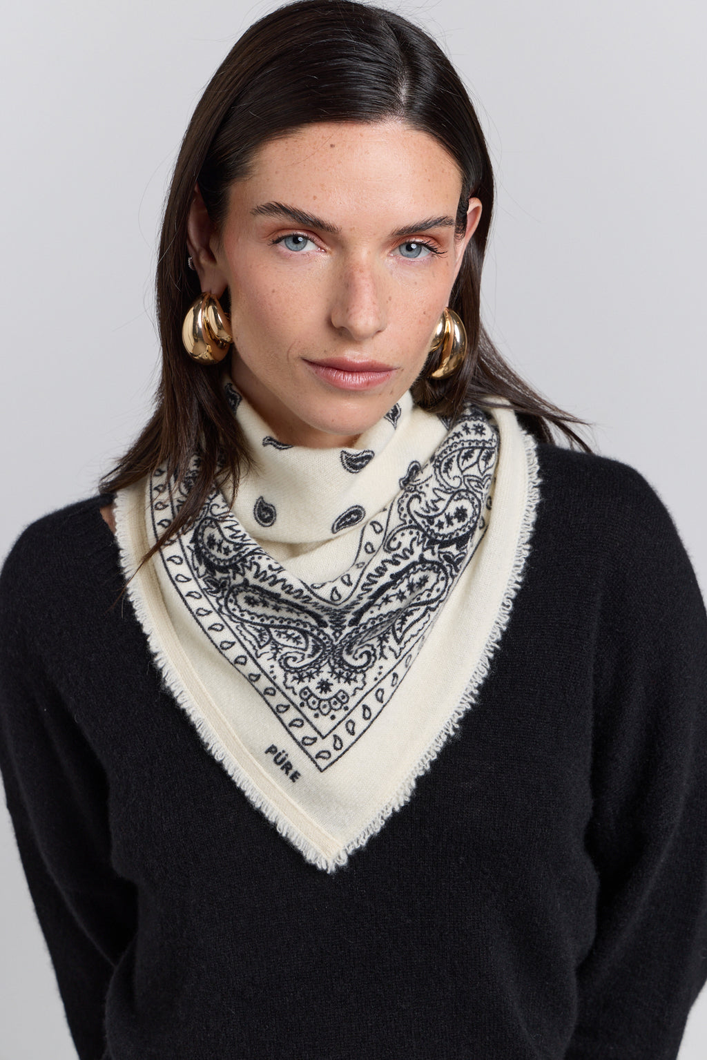 Presley Cashmere Bandana Scarf - White & Black - Unisex