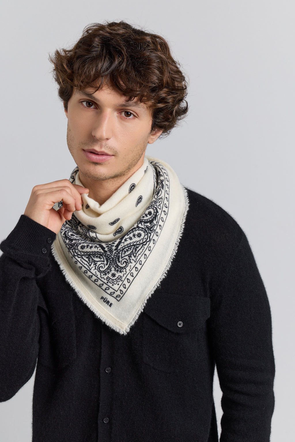 Presley Cashmere Bandana Scarf - White & Black - Unisex