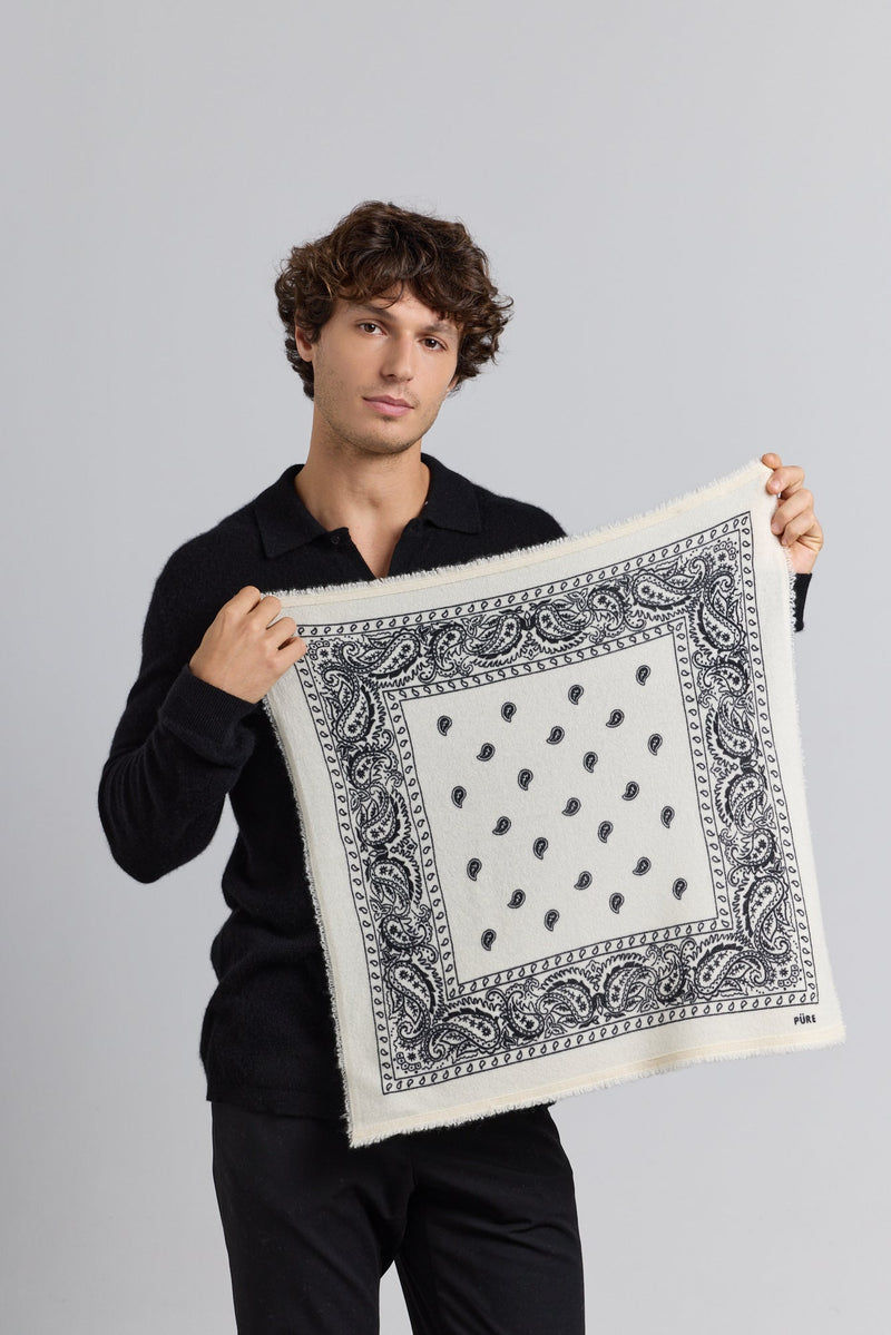 Echarpe Bandana Presley En Cachemire - Blanc & Noir - Mixte