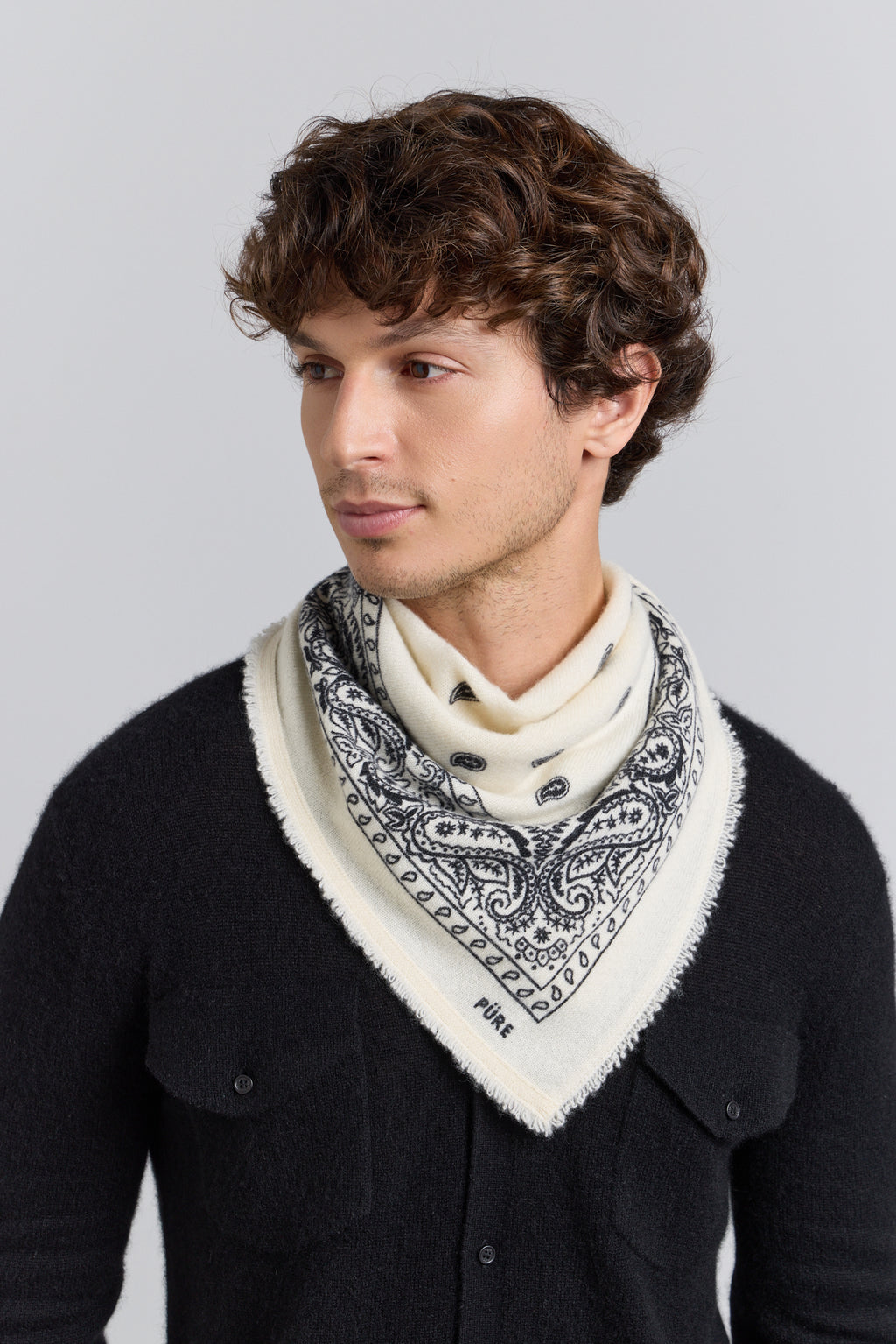Presley Cashmere Bandana Scarf - White & Black - Unisex