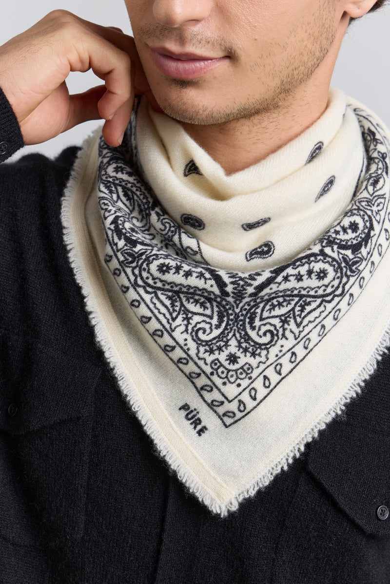 Echarpe Bandana Presley En Cachemire - Blanc & Noir - Mixte