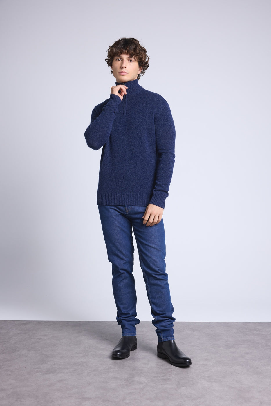 Pull Col Zippe Montant Mouline Presley - Bleu Marine Et Indigo - Homme