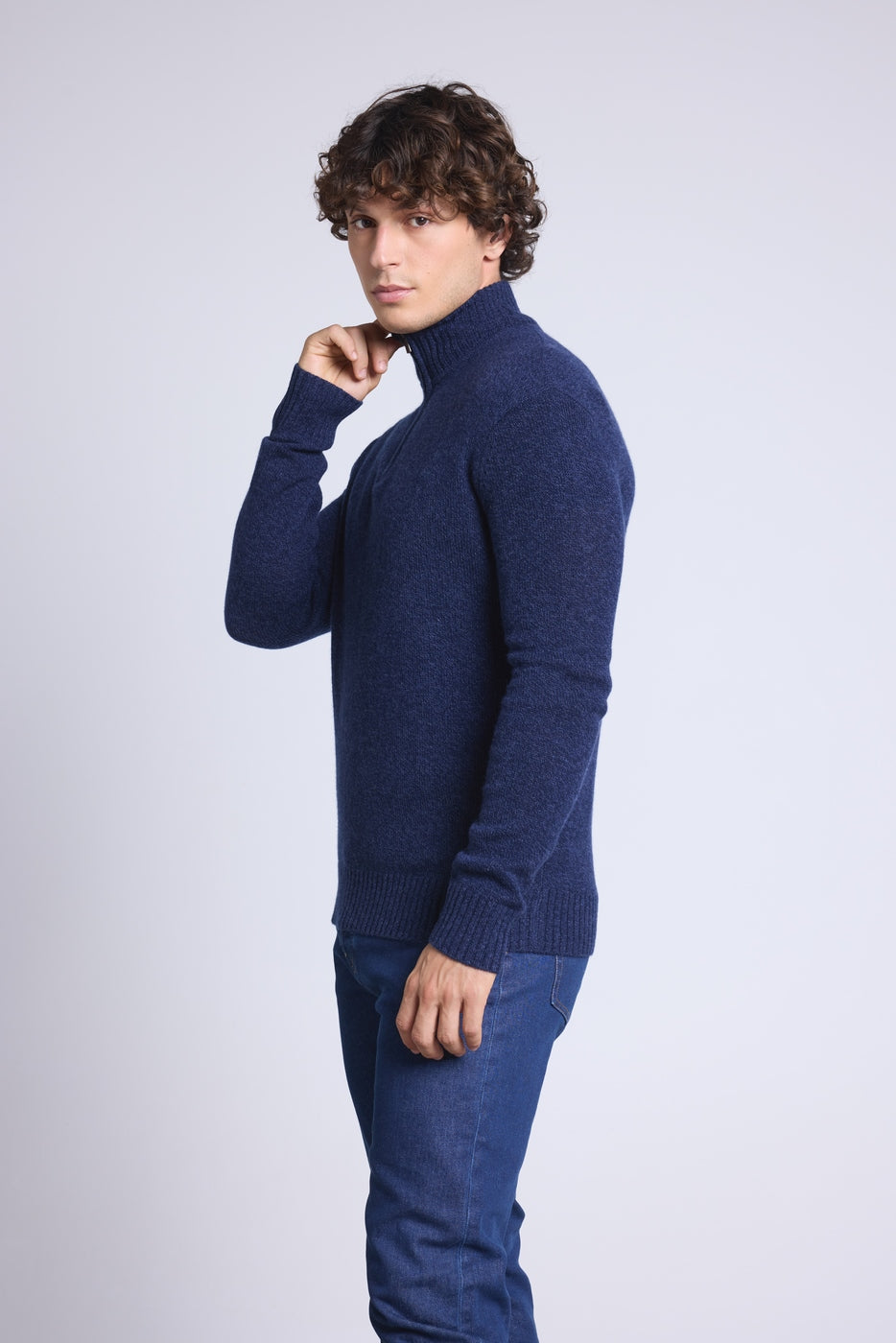 Pull Col Zippe Montant Mouline Presley - Bleu Marine Et Indigo - Homme