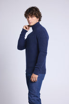 Pull Col Zippe Montant Mouline Presley - Bleu Marine Et Indigo - Homme
