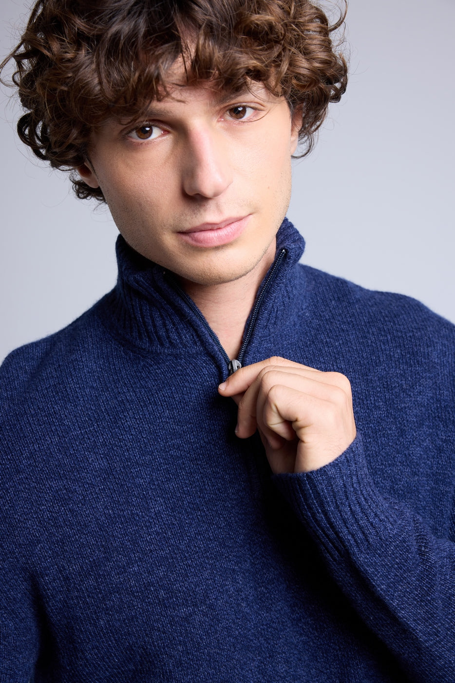 Pull Col Zippe Montant Mouline Presley - Bleu Marine Et Indigo - Homme