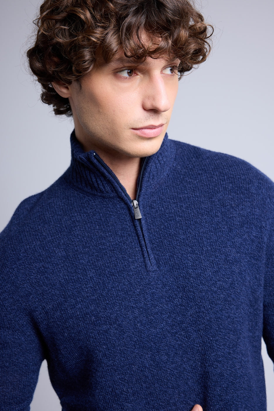 Pull Col Zippe Montant Mouline Presley - Bleu Marine Et Indigo - Homme