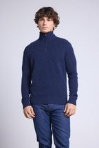 Pull Col Zippe Montant Mouline Presley - Bleu Marine Et Indigo - Homme