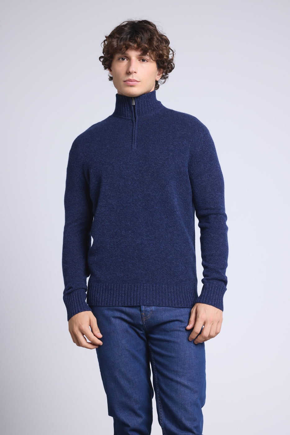 Pull Col Zippe Montant Mouline Presley - Bleu Marine Et Indigo - Homme
