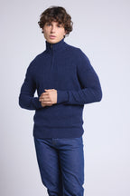 Pull Col Zippe Montant Mouline Presley - Bleu Marine Et Indigo - Homme