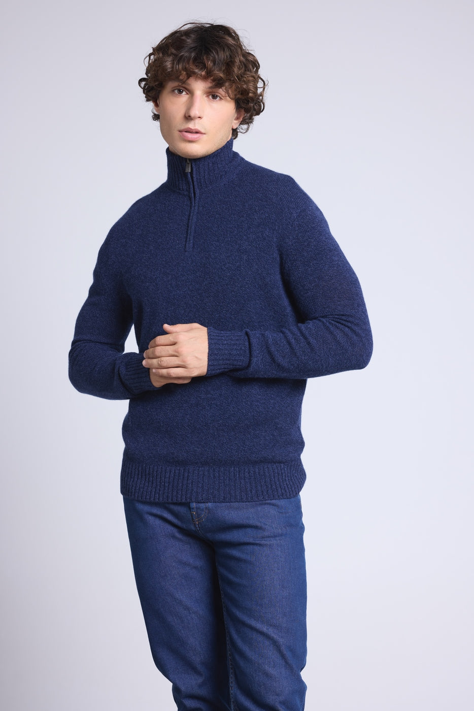 Pull Col Zippe Montant Mouline Presley - Bleu Marine Et Indigo - Homme