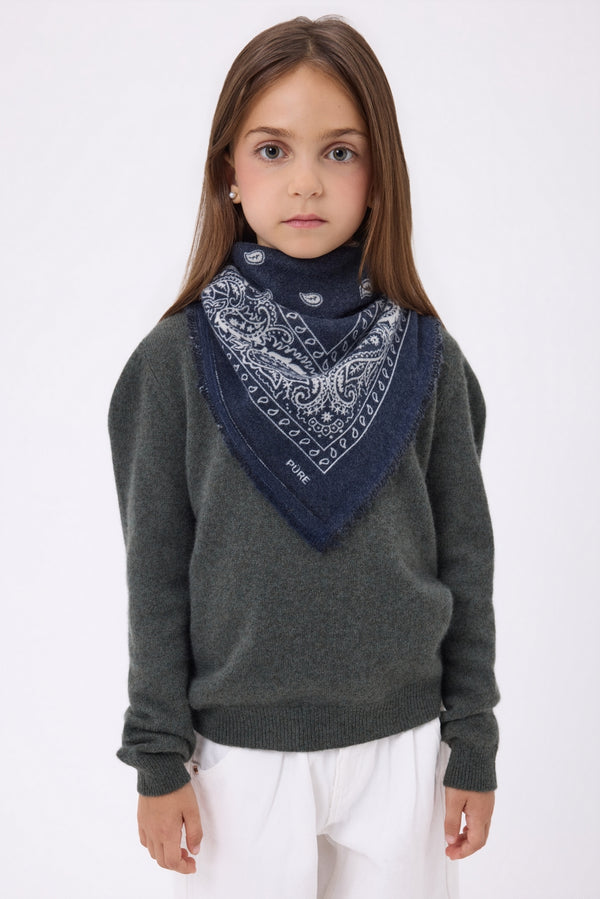 Lille bandana Presley - Marineblå hvid - Børn - 100 % kashmir