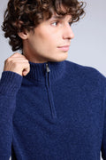 Pull Col Zippe Montant Mouline Presley - Bleu Marine Et Indigo - Homme