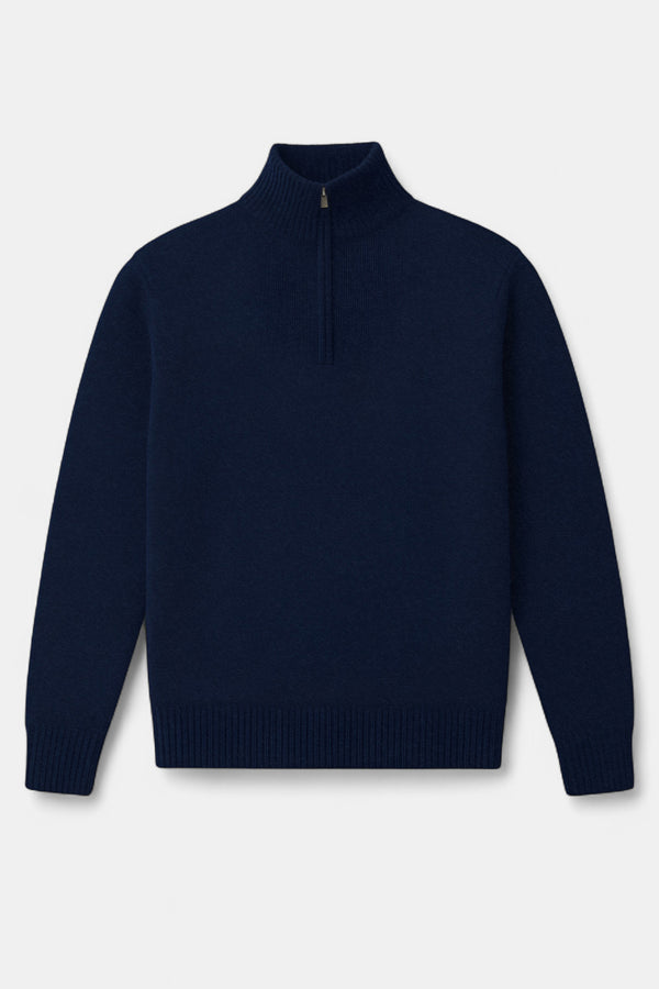 Pull Col Zippe Montant Mouline Preston - Bleu Marine Indigo - Homme