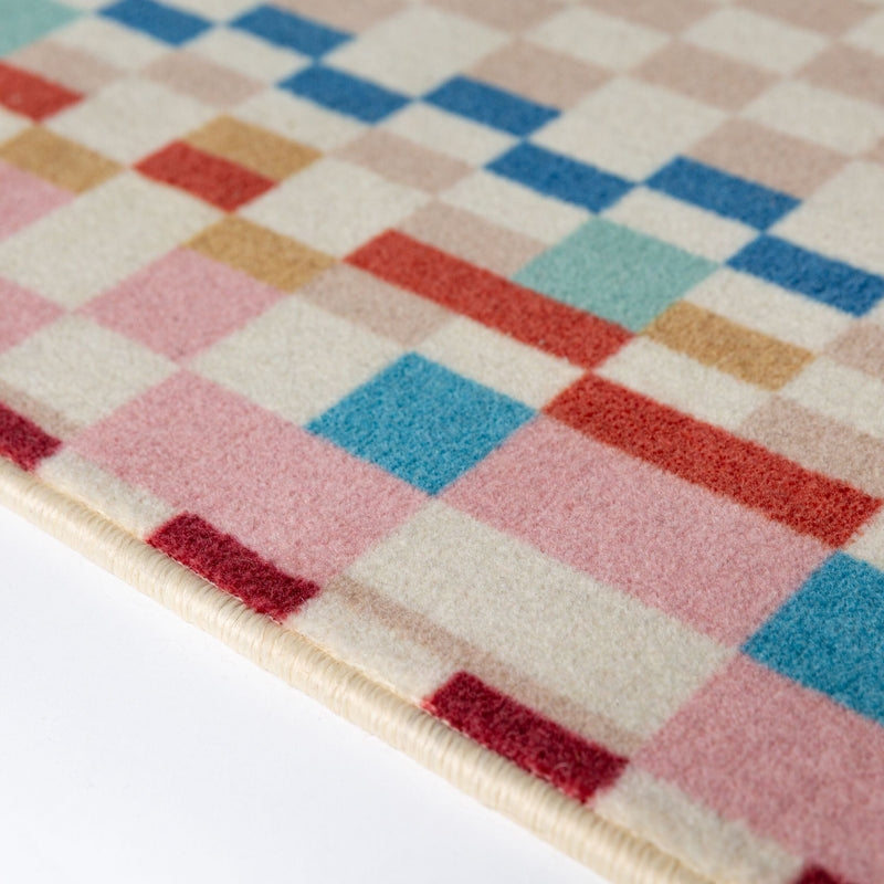 Tapis En Laine Checkered Border
