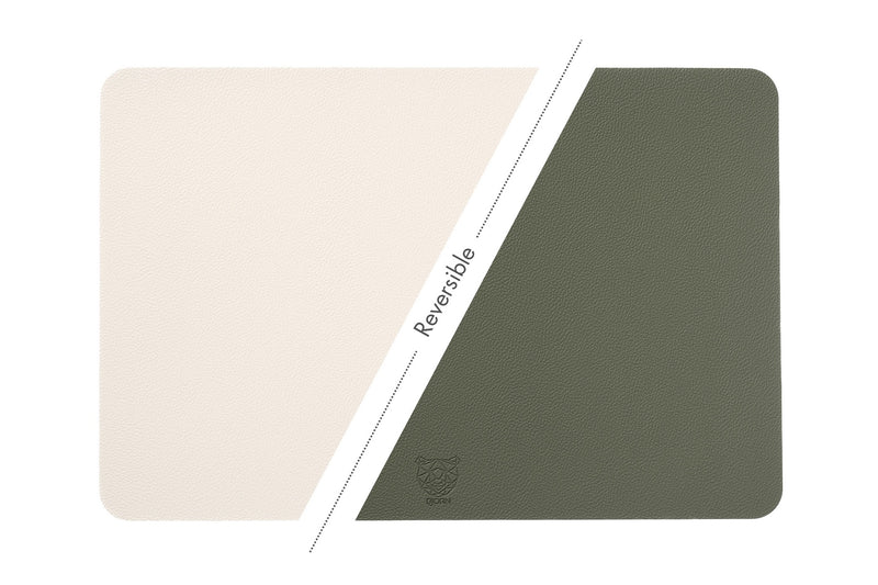 Set De Table Rectangulaire Réversible - 6 Pièces - Cuir Recyclé Blanc Crème Et Vert De Gris