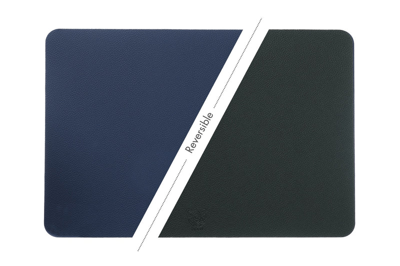 Set De Table Rectangulaire Réversible - 6 Pièces - Cuir Recyclé Bleu Nuit Et Gris Anthracite