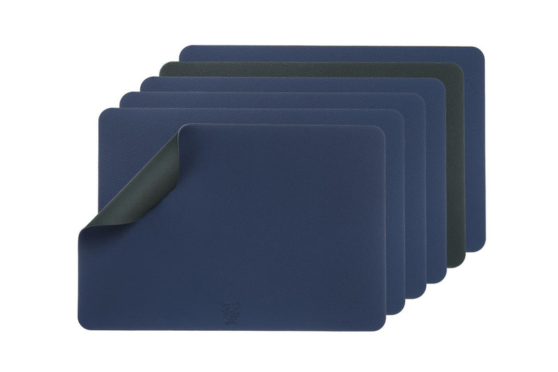 Set De Table Rectangulaire Réversible - 6 Pièces - Cuir Recyclé Bleu Nuit Et Gris Anthracite