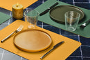 Set De Table Rectangulaire Réversible - 6 Pièces - Cuir Recyclé Jaune Moutarde Et Vert Sapin
