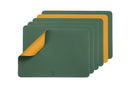 Set De Table Rectangulaire Réversible - 6 Pièces - Cuir Recyclé Jaune Moutarde Et Vert Sapin