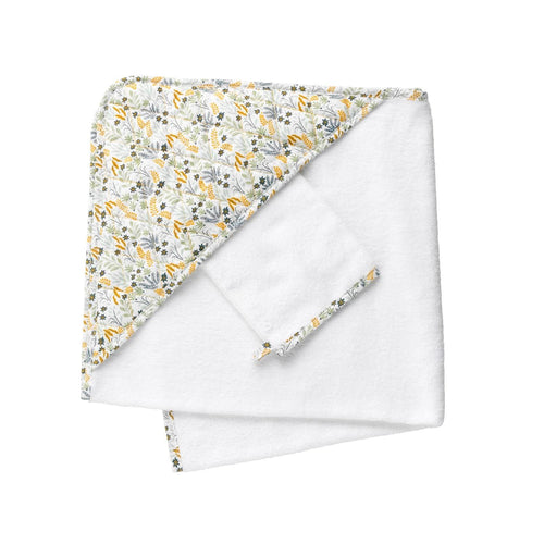 Cape De Bain Et Gant En Coton Blanc