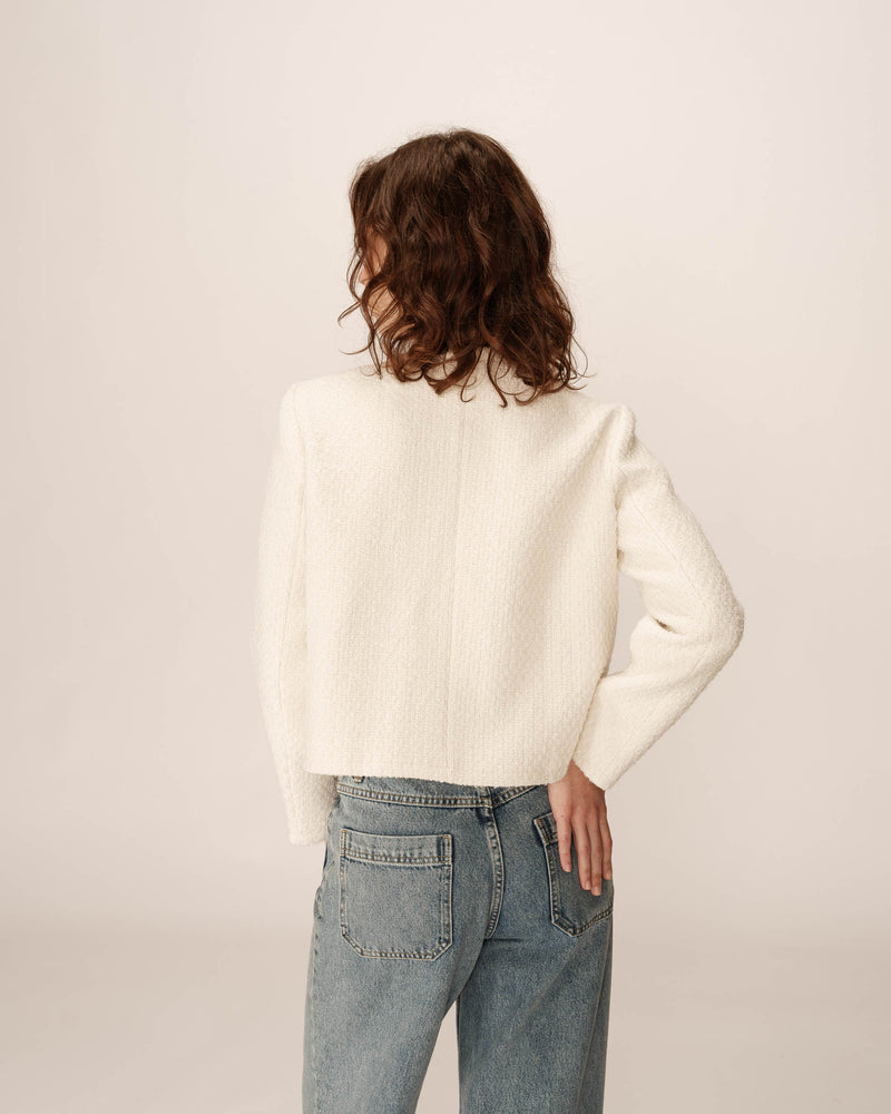 Chaqueta Corta Sin Cuello Crudo Ciruela