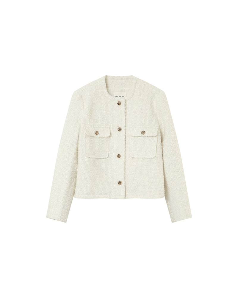 Chaqueta Corta Sin Cuello Crudo Ciruela