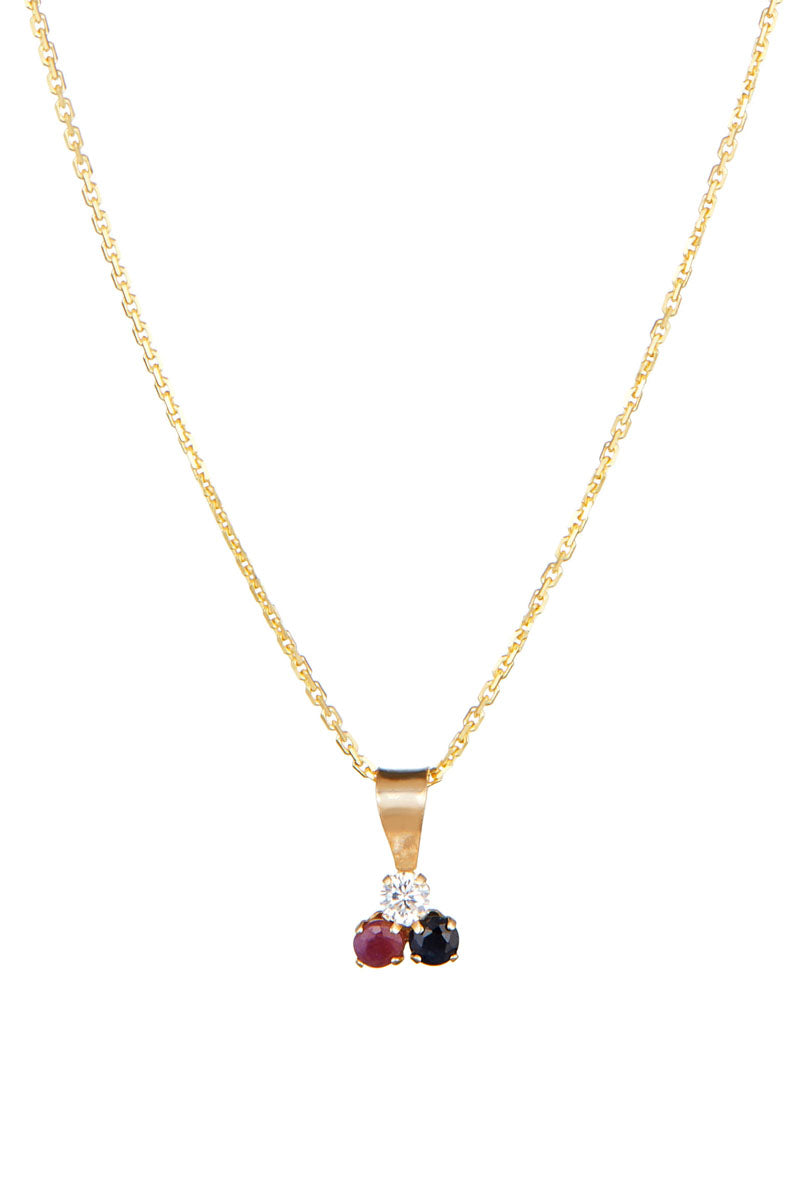 Pendentif "Joli Trio" Saphir et Rubis:0,01ct/2 - Or Jaune