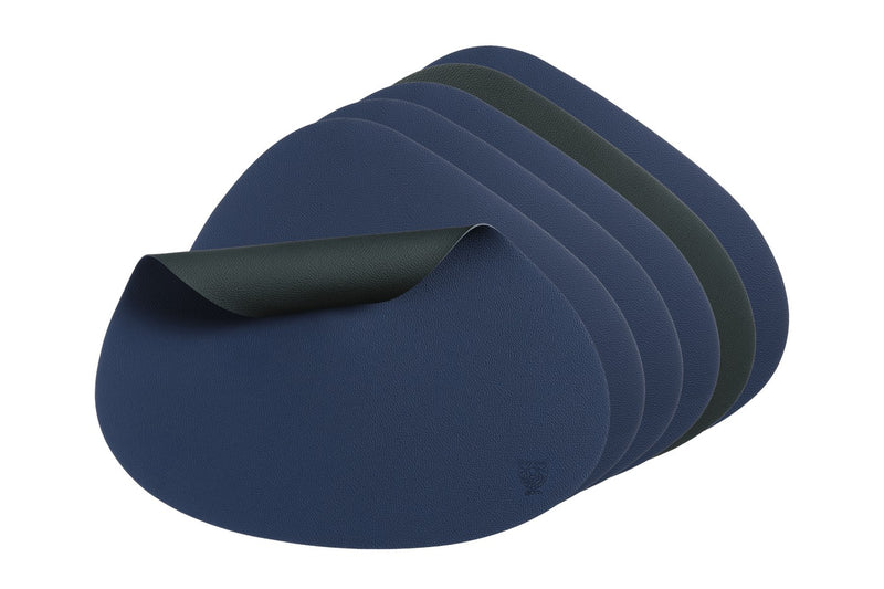 Set De Table Curve Réversible - 6 Pièces - Cuir Recyclé Bleu Nuit Et Gris Anthracite