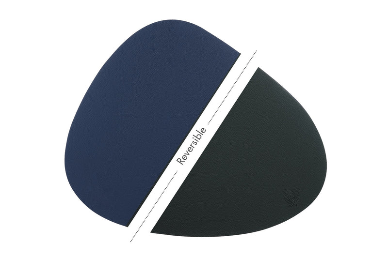 Set De Table Curve Réversible - 6 Pièces - Cuir Recyclé Bleu Nuit Et Gris Anthracite