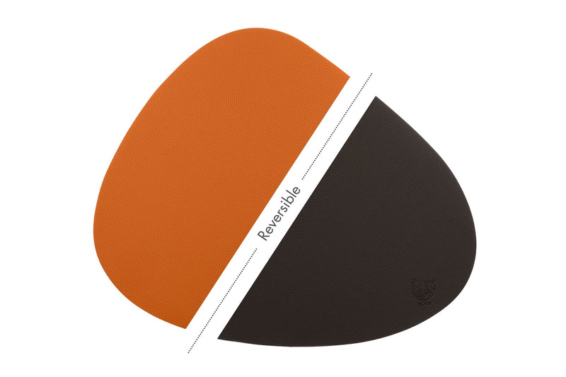 Set De Table Curve Réversible - 6 Pièces - Cuir Recyclé Orange Et Chocolat