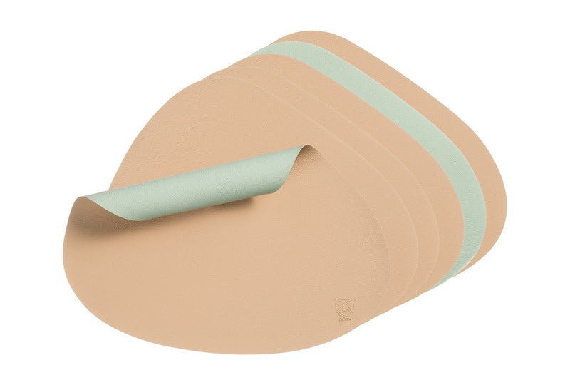 Set De Table Curve Réversible - 6 Pièces - Cuir Recyclé Rose Pâle Et Vert Pâle