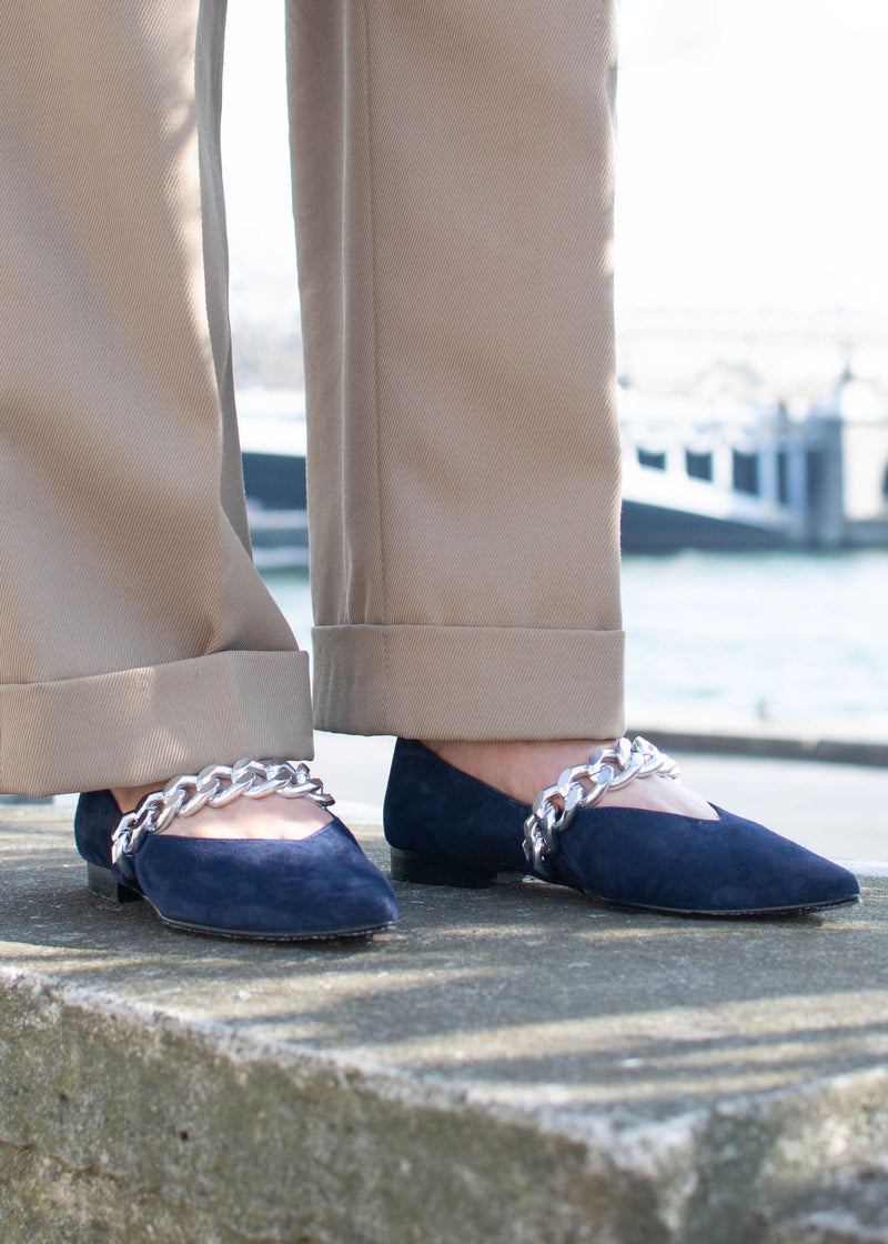 Slippers Pointus Amédée Chain - Daim - Bleu - Femme