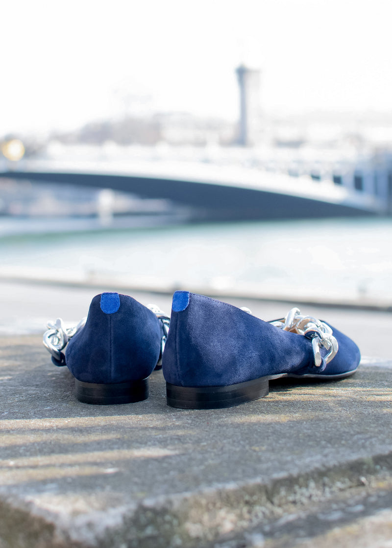 Slippers Pointus Amédée Chain - Daim - Bleu - Femme