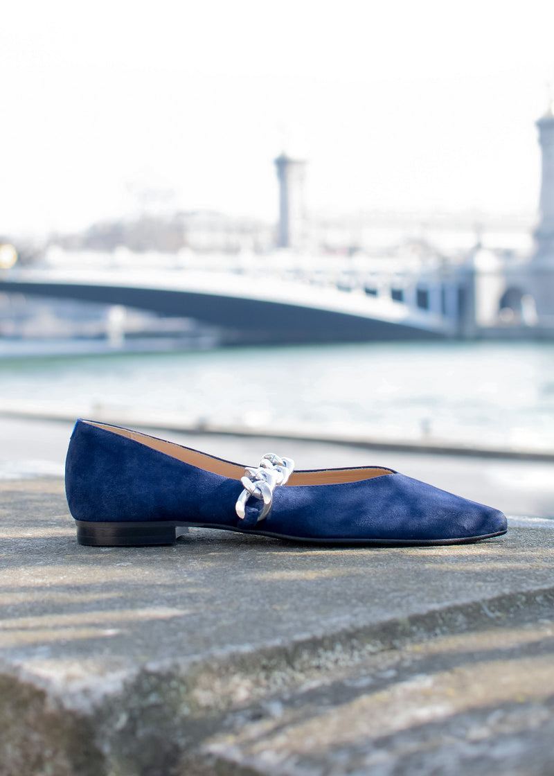 Slippers Pointus Amédée Chain - Daim - Bleu - Femme
