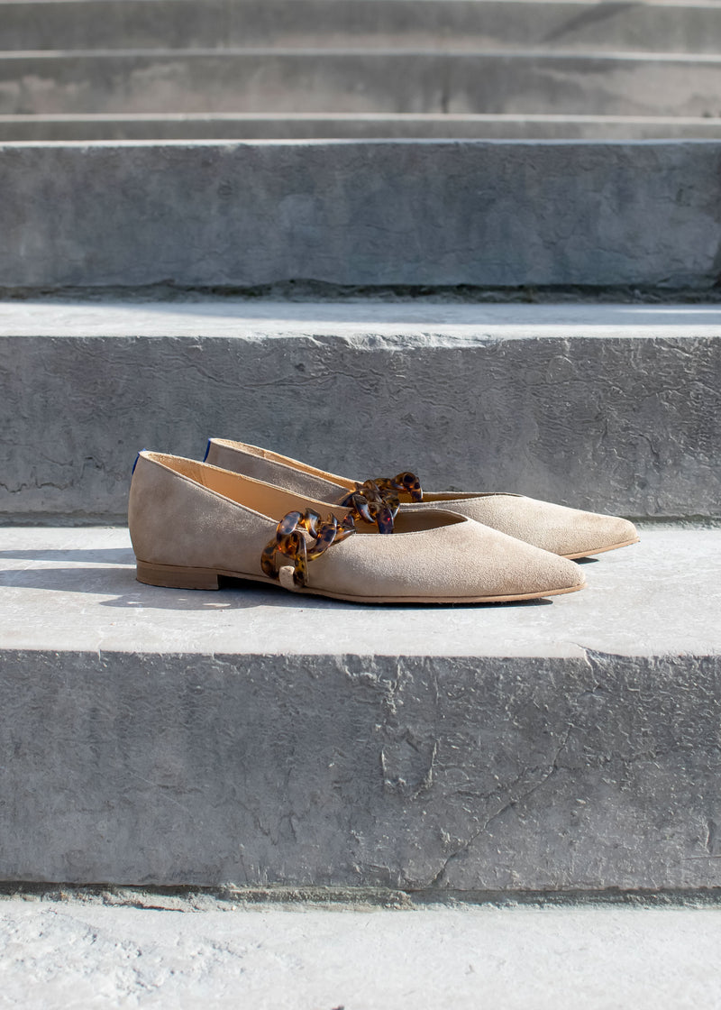 Amédée Chain Pointus Slippers - Suede - Sand - Women
