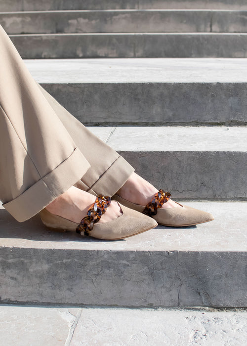 Slippers Pointus Amédée Chain - Daim - Sable - Femme