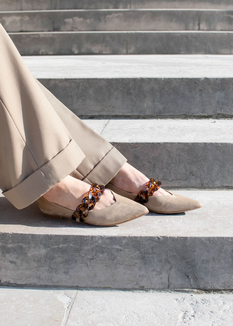 Amédée Chain Pointus Slippers - Suede - Sand - Women