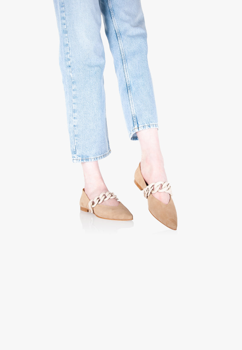 Amédée Chain Pointus Slippers - Suede - Sand - Women