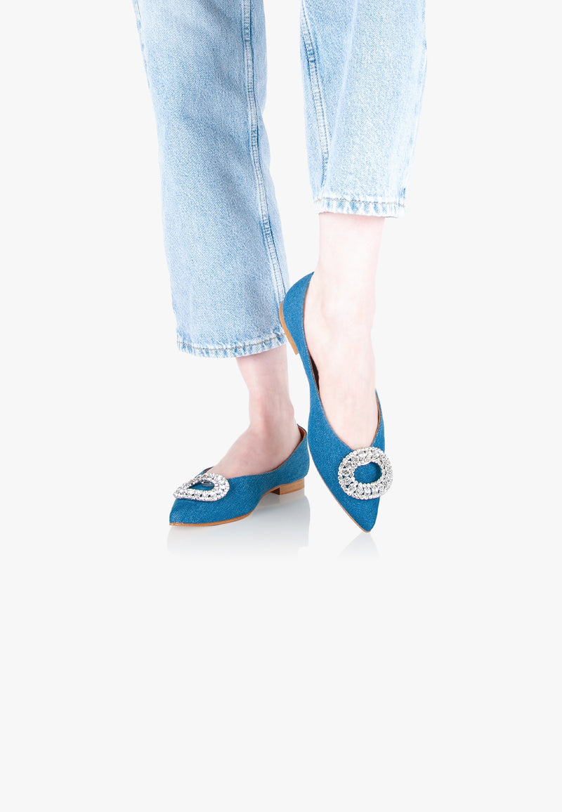 Slippers Pointus Amédée Chain - Denim - Bleu Fonce - Femme