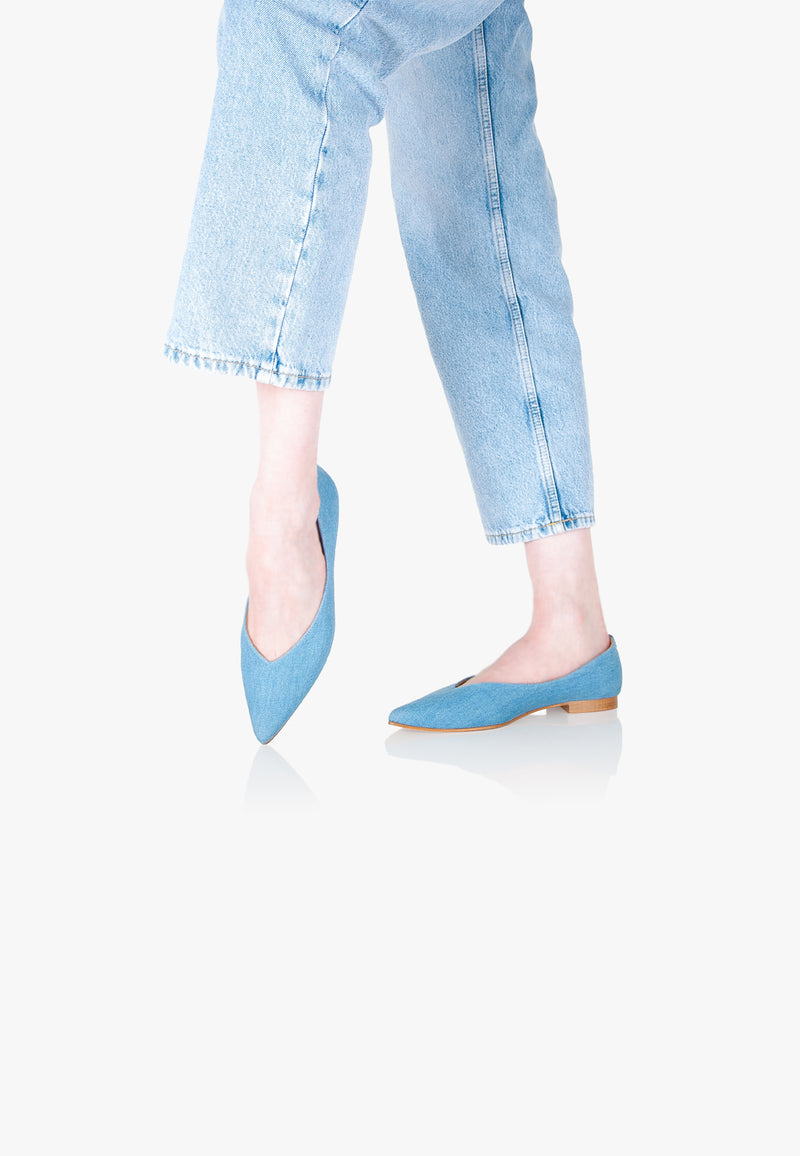 Slippers Pointus Amédée Chain - Denim - Bleu Clair - Femme