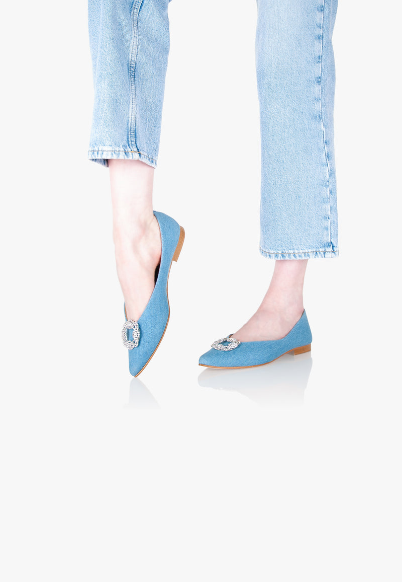Slippers Pointus Amédée Chain - Denim - Bleu Clair - Femme