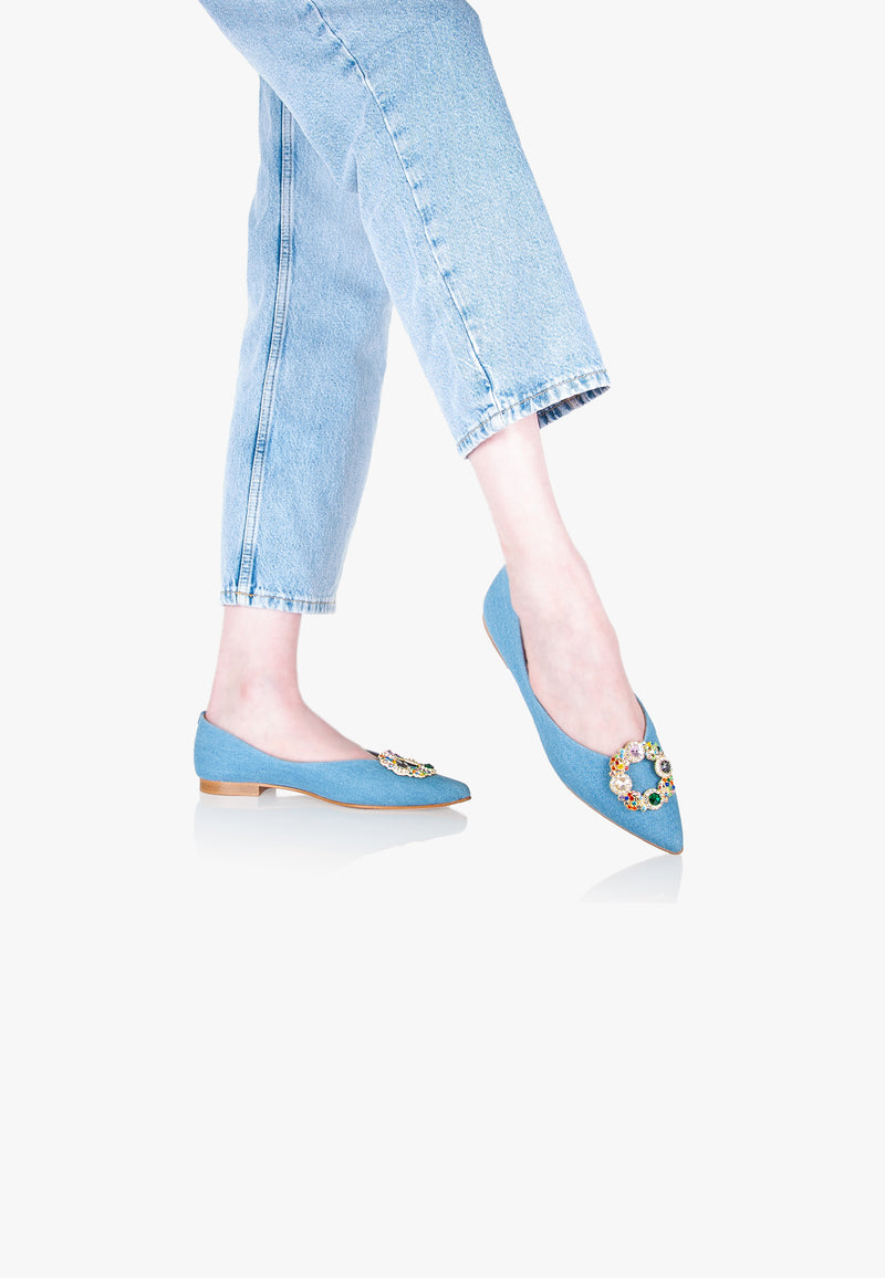 Slippers Pointus Amédée Chain - Denim - Bleu Clair - Femme