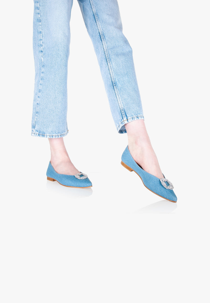 Slippers Pointus Amédée Chain - Denim - Bleu Clair - Femme