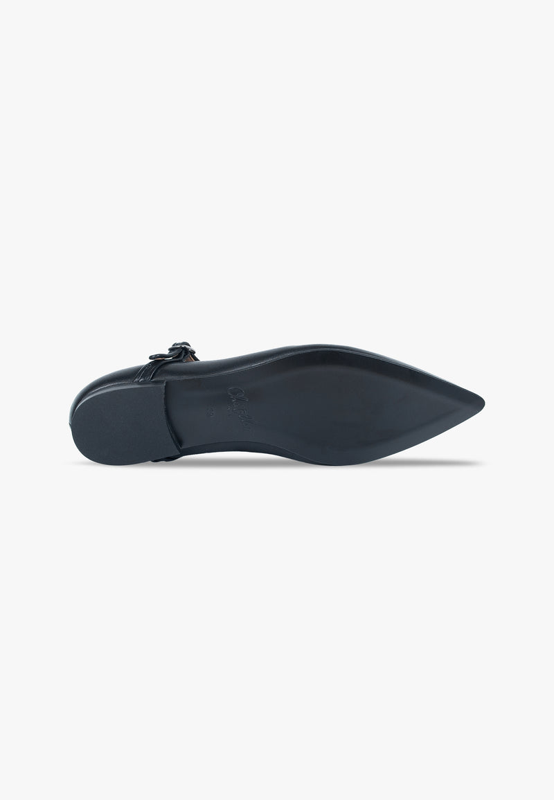 Slippers Mary Janes Pointus - Cuir - Noir - Femme